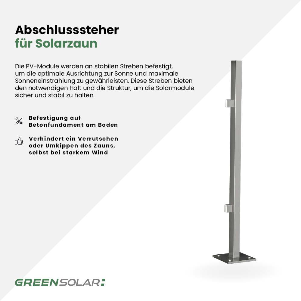 Abschlusssteher aus Edelstahl inkl. Montagematerial für Solarzaun „premium line“ (Quermontage)