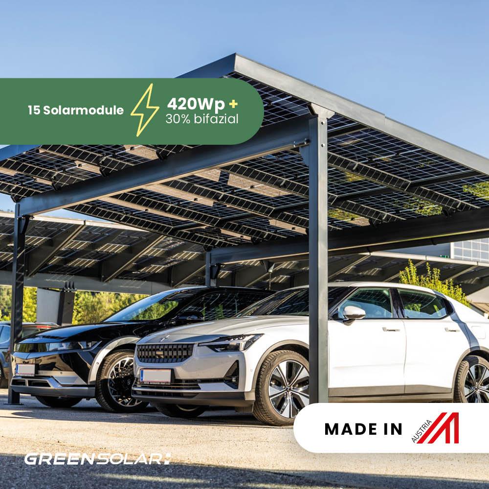 Carport 2 Stellplätze Glas/Glas – 1kn – 6,3kWp inkl. 10kWp Hybrid WR