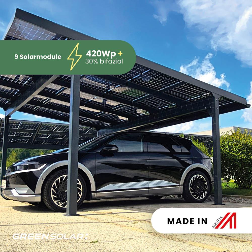 Carport 1 Stellplatz Glas/Glas – 2kn – 3,78kWp inkl. 10kWp Hybrid WR