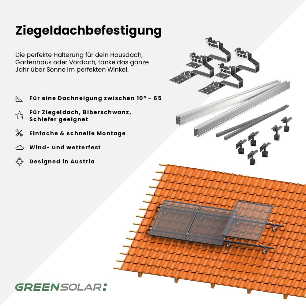 Ziegeldachbefestigung 2 x Grundset und 2 x Erweiterung für insgesamt 4 Module