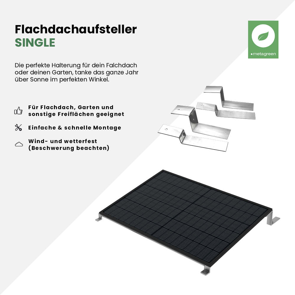 Flachdachaufsteller für 1 Modul zur Einzelmontage inkl. Klemmen 30mm