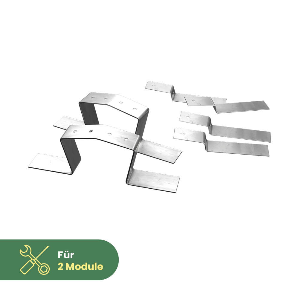 Flachdachaufsteller für 2 Module zur Doppelmontage inkl. Klemmen für 30mm