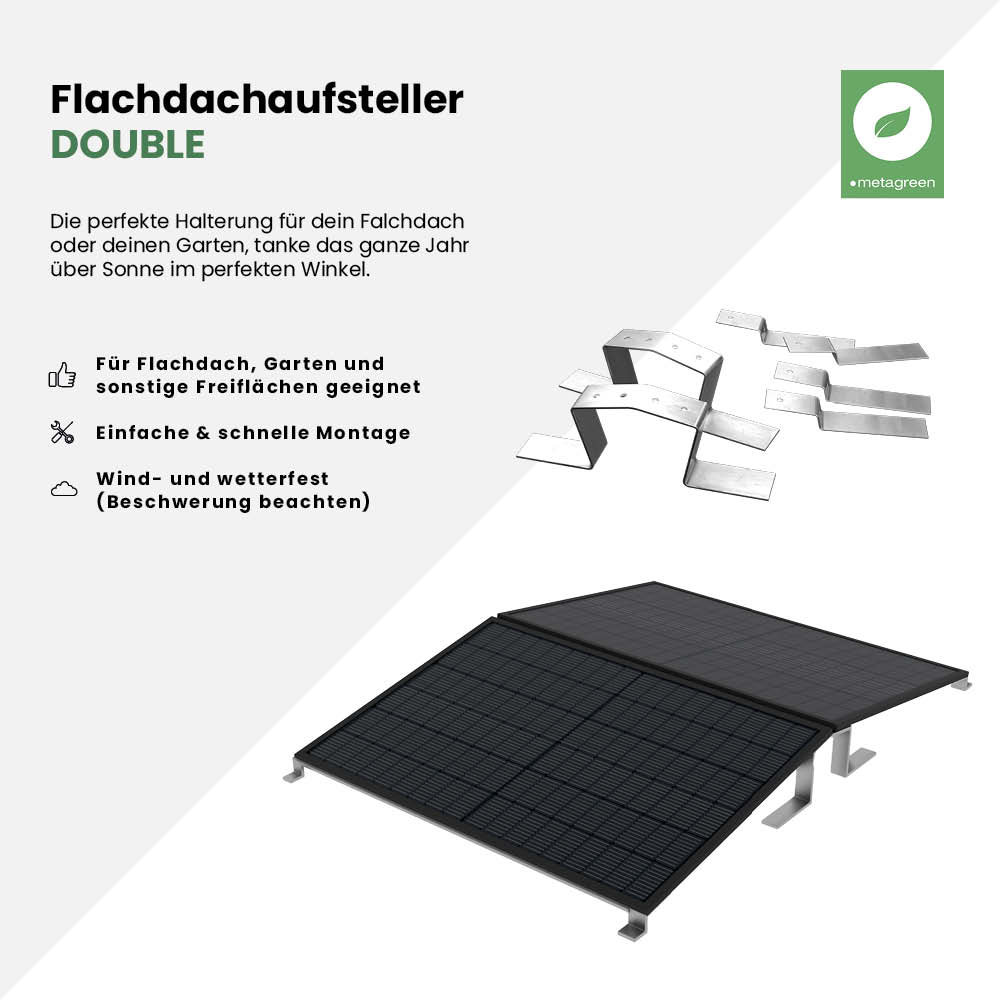 Flachdachaufsteller für 4 Module zur Doppelmontage inkl. Klemmen 30mm