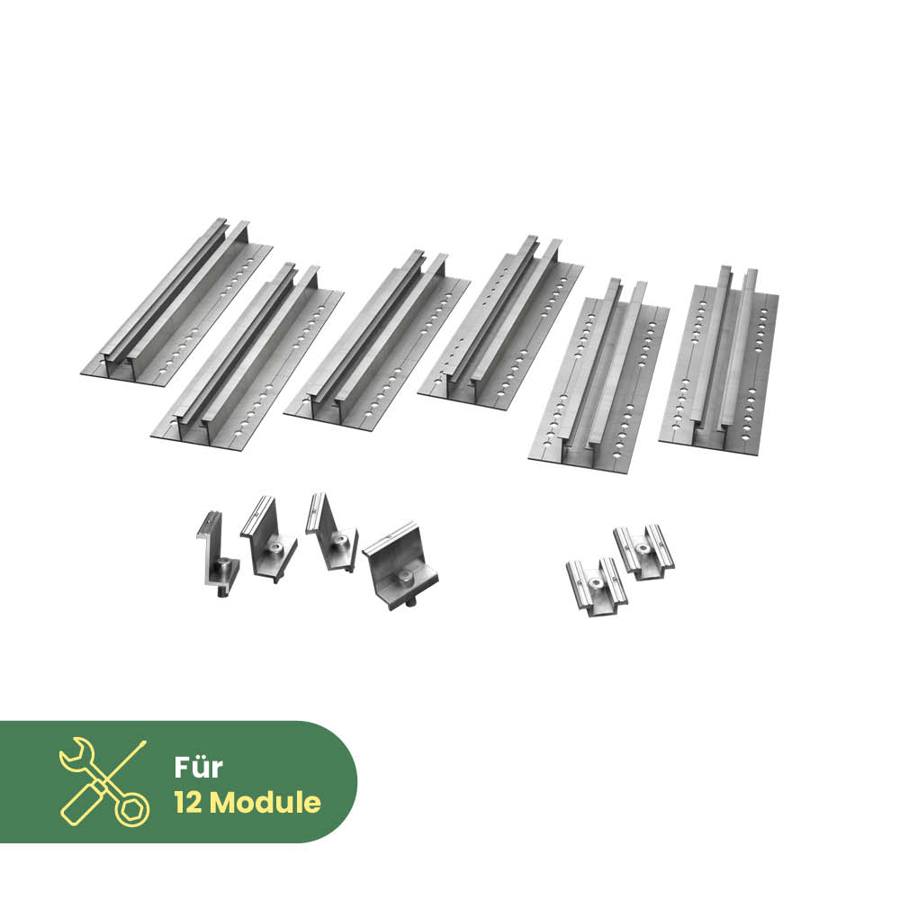 Wandbefestigung für 12 Module zur Hochkant- oder Quermontage