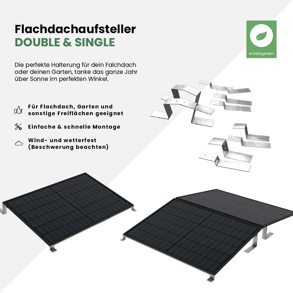 Flachdachaufsteller für 2 Module DOUBLE und 1 Modul SINGLE