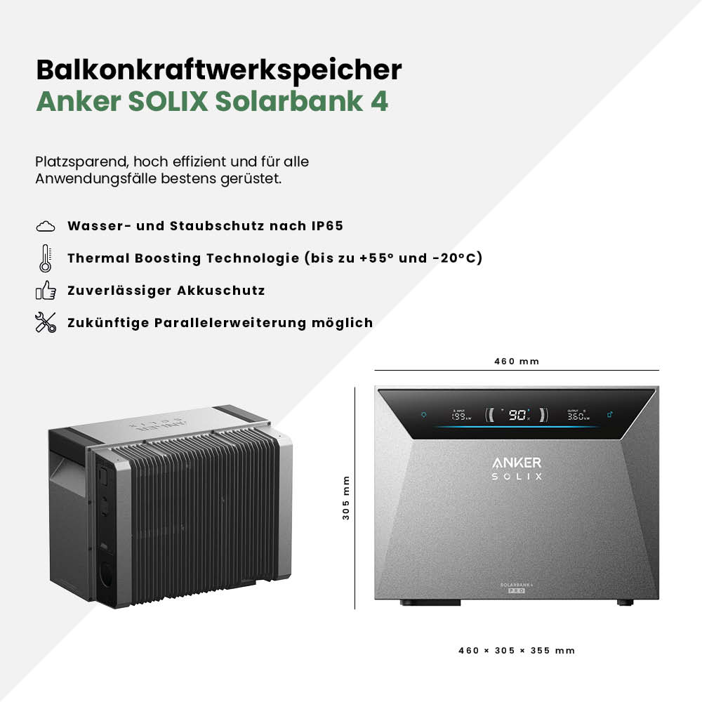 Balkonkraftwerk 2000Wp mit Anker SOLIX Solarbank 4 E5000 Pro